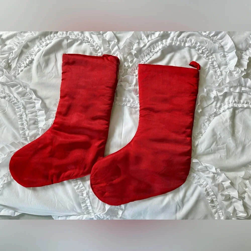 Red and Gold Embroidered Christmas Stockings set of 2